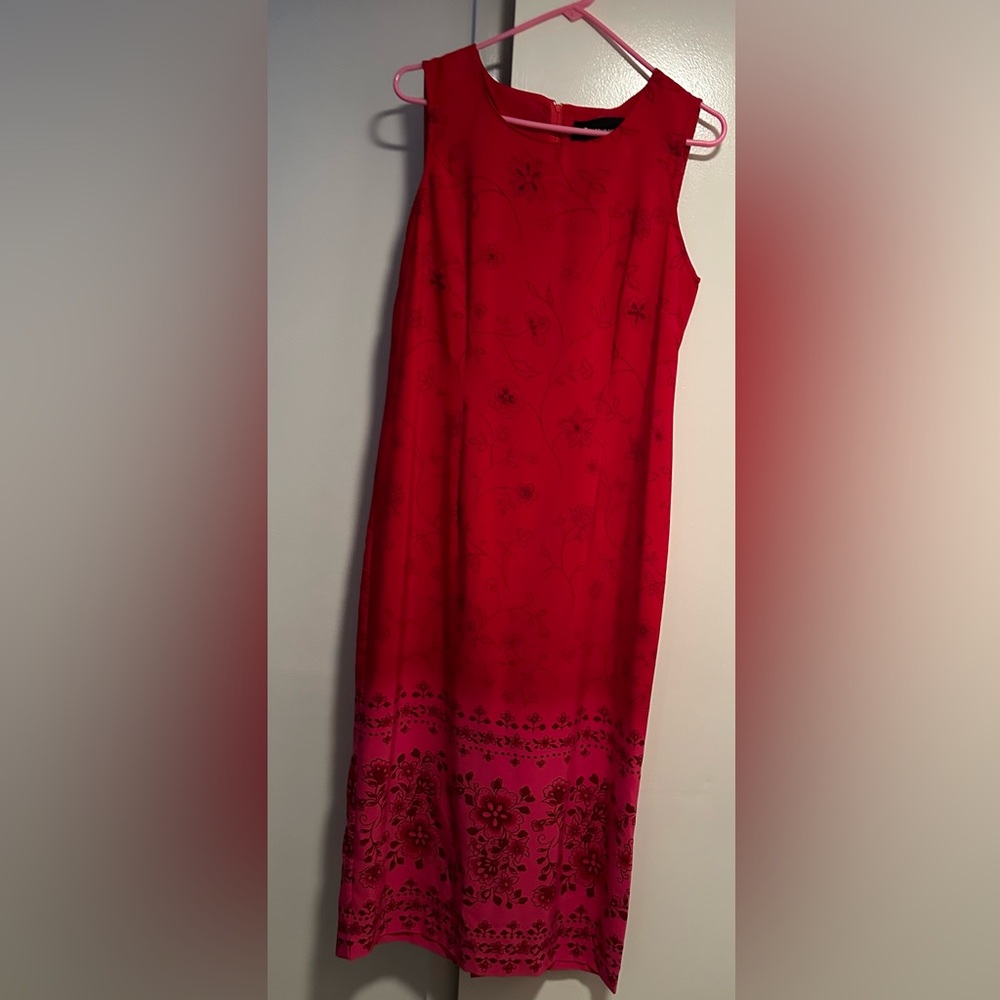Elegant Red and Pink Floral Embroidered Dress